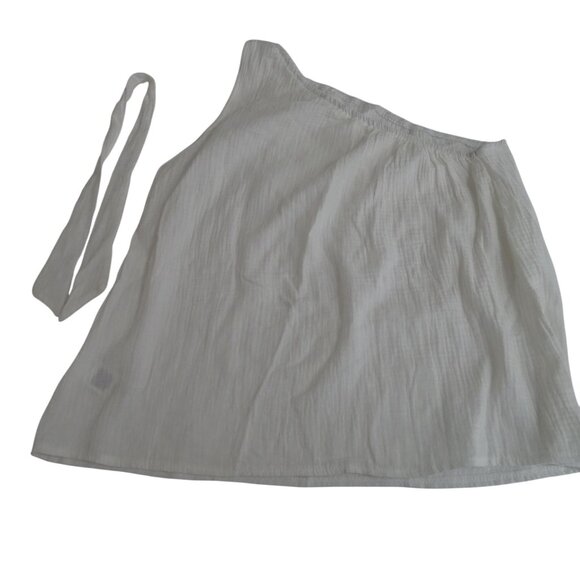Shein One-Shoulder White Gauze Cotton Top Women Size M US Size 6 With Bow Detail - Picture 4 of 9